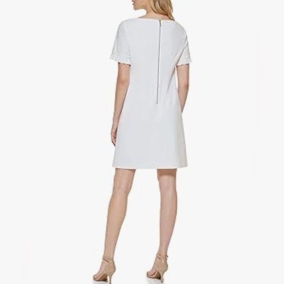 Tommy Hilfiger Scuba Crepe Sheath Dress Ruffle Sleeve Ivory White Petite 6P NWT - Picture 3 of 13